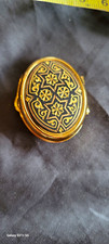 Vintage Damascene Geometric Gold Star Oval Pill Box With Hinged Lid Toledo Spain picture
