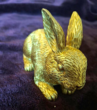 Gold Tone Metal Rabbit Animal Figurine Collectible Bunny Statue Decor picture