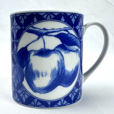 Vintage Arita Japan Porcelain Apple Mug Cobalt Blue White Handcrafted 3.5