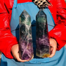 2pcs 7.59LB Natural Colourful Fluorite Obelisk Quartz Crystal Tower PointHealing picture
