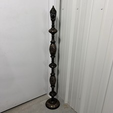 Vtg Indian Persian Etched Brass Floor Lamp Black Gold Floral Tall Decorative picture