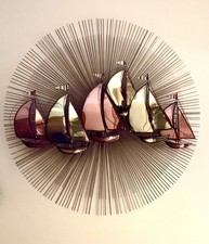Midcentury Modern VTG Brutalist Brass Sunburst Starburst Sailboat Wall Sculpture picture