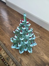 1970s Vintage Atlantic Mold Ceramic Christmas Tree Green Bottom Base Not Working picture