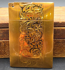 Vintage Elgin American Lite O Matic Cigarette Case Lighter Gold Tone Floral MCM picture