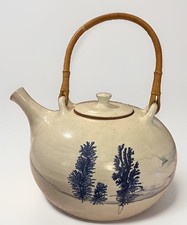 Large Vtg Hand Thrown Ceramic Teapot Mocha Diffusion/ Dendritic Pattern Signed picture