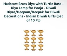 10 PACK OF HASHCART BRASS DIYA WITH TURTLE BASE - DIYA LAMP picture