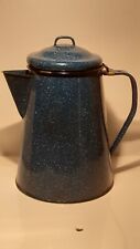 Retro Style Blue Speckled Enamelware Coffee Pot with Hinged Lid, Camp Kettle picture