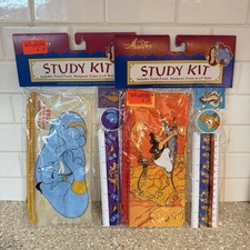 Vintage 90s Disney Aladdin Study Kit Pencil Case Sharpner Eraser Sealed picture