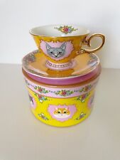 Cat Porcelain Teacup & Saucer | Poppy Angeloff | Real 24k gold accents | NWT picture