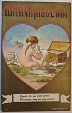 Vintage Postcard Valentine Cupid Writing Love Letters Embossed Gilt  AA108 picture