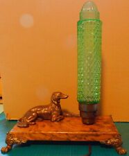 Vintage Art Deco Borzoi Dog Lamp With Metal Dog & Green Glass Cover Works picture