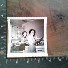 Two Women Kitchen 1950s Snapshot Photograph Domestic Scene Candid Vintage picture