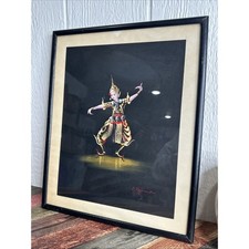 MCM Vintage Thai Dancer Painting Signed Frame is 16.5