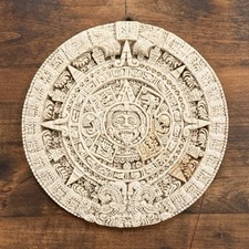 Vintage 10” Aztec Sun Stone Wall Plaque with Annotated Calendar Guide, Mexico picture