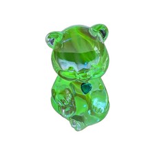 Vtg Fenton Art Glass May Birthday Bear Emerald Green Heart Paperweight Manganese picture