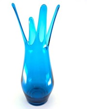 Vintage Viking Bluenique Blue Swung Art Glass Vase 8 Inch MCM picture