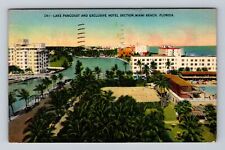 Miami Beach FL-Florida, Lake Pancoast, Exclusive Hotel, Vintage c1941 Postcard picture