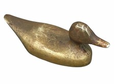 Vintage 3.5” Rustic Solid Brass Duck Bird Figurine Collectible Paperweight 6 oz  picture