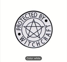 Protected By Witchcraft Pentagram Witch Hippie Brooch Hat/Lapel Pin picture