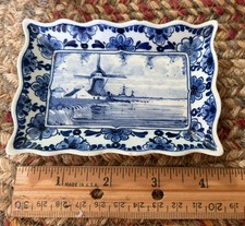 Vintage Delfts 754 Blue Hand Painted Trinket Dish Approx 3” by 4”Made In Holland picture