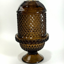 Rare Viking Glass Brown Glimmer Diamond Point Fairy Lamp Root Beer  picture