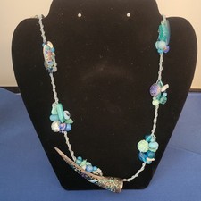 Unique Vintage Chinese Asian Fingernail Guard Metal Glass Stone Beaded Necklace picture