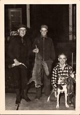 Vtg 1950 Found B&W Photo Men Fox Hunting Dog Retro Outdoors Beagle Pet K9 picture