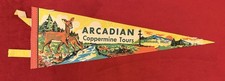 Vintage Arcadian Coppermine Tour 14 Inch Travel Pennant Deer and Stream Graphic picture