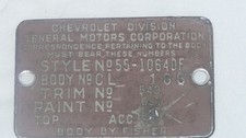 Vintage 1955 Chevy Nomad Bel Air 2-Door Wagon Identification Cowl Tag  picture