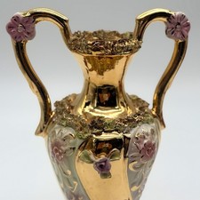 Fabulous Antique Italian Racoco Florentino Porcelain Gold Gild Vase W/Handles picture