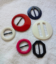 Lot of 6 Vintage Plastic & Metal Belt Buckles Assorted Colors Red White Pink picture