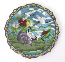 Vintage Jingfa Chinese Cloisonne Decorative Plate Featuring Swans 10