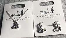 Disney Parks Silver Tone Mickey Mouse Icon Crystal Necklace And Earrings Set picture