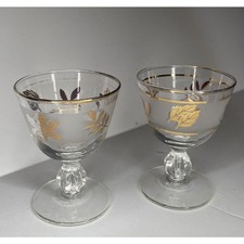 MCM- Libbey Glassware GOLDEN FOLIAGE Frosted Liquor Cocktail Glasses ~ Set of 2 picture