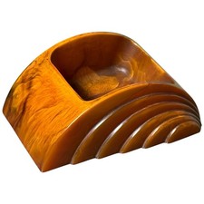 Vintage Art Deco Butterscotch Amber Carvacraft Bakelite Stamp Holder 148 Grams picture