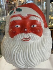 Vintage Christmas Santa Claus Face Blow Mold Light Wall Decor Blue Eyes 60s  picture
