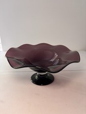 Vintage amethyst art glass bowl 11 5/8” - Ruffled Edges picture