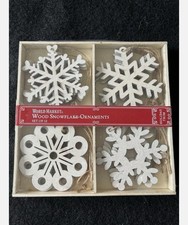 World Market Wood Snowflake Ornaments, White Sparkle, Set of 12 picture