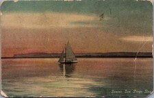 Vintage Sunset San Diego Bay Sailboat Postcard 1916 Panama-California Expo picture