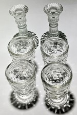 2 Pc Miniature Clear Glass Candle Holders with 4 Hobnail Clear Glasses 2-3/8