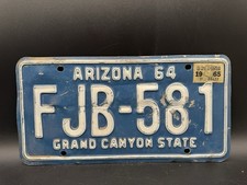 Vintage Arizona 1964 License Plate Used With Bending & Flaws picture