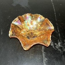 Imperial Marigold Vintage Carnival Glass Open Rose Design Ruffled Bowl picture