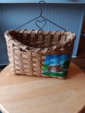 Hanging Small Mail Basket With Handpainted House Scene Signed By Artist picture
