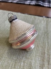 Vintage Spinning Top/UFO 3 Inch Christmas Glass Ornament-Pink/Mica-10 Cent Cap picture