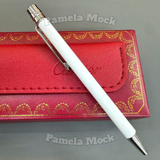 CARTIER Santos Mini Ballpoint Pen White Silver Tone Luxury Gift with Pouch picture