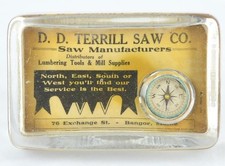 VINTAGE ADVERTISING PAPERWEIGHT D.D. TERRILL SAW CO. BANGOR ME c1950's - 4 1/4
