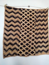 Vintage Congolese Kuba Cloth Raffia Panel Handwoven Geometric Tribal Wall Art picture