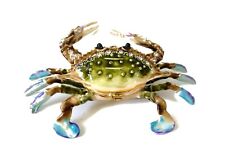 Bejeweled Blue Crab Hinged Metal Enameled Rhinestone Trinket box picture