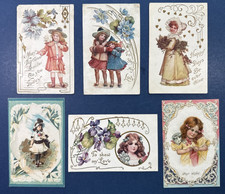 6 Children Greetings Antique Postcards. Drawn. EMB, Gold. Flowers. 1905-08 era picture