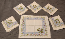 Vtg Blue Floral Cloth Napkins Set of 6 White Dogwood Flowers Retro Cottagecore picture